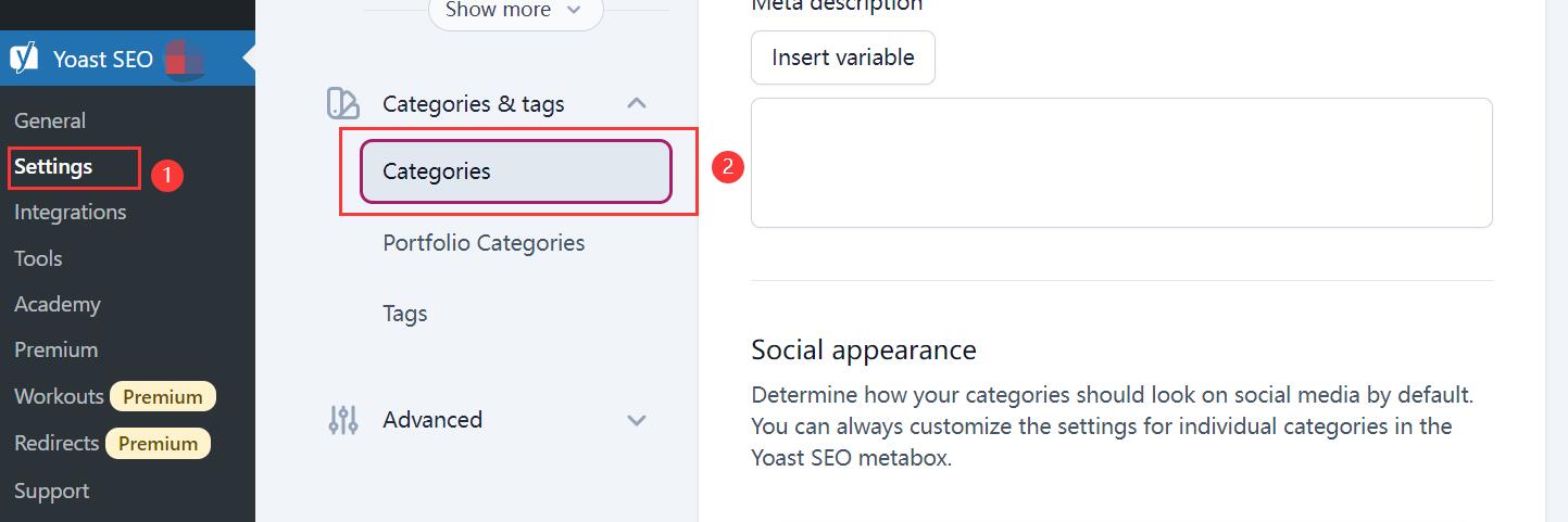 Yoast SEO setting