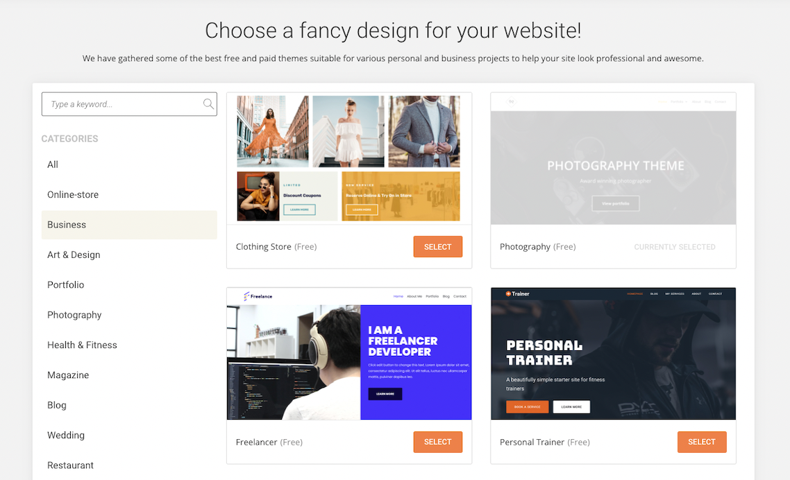 siteground wordpress install choose theme